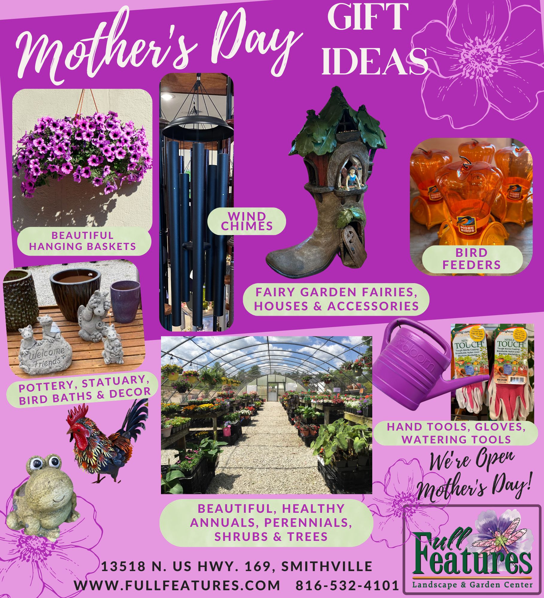 An ad for Mother's Day gift ideas from Full Features Landscape  & Garden Center. 